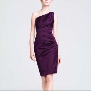 David's Bridal Purple Ruched Sheath Midi Dress
